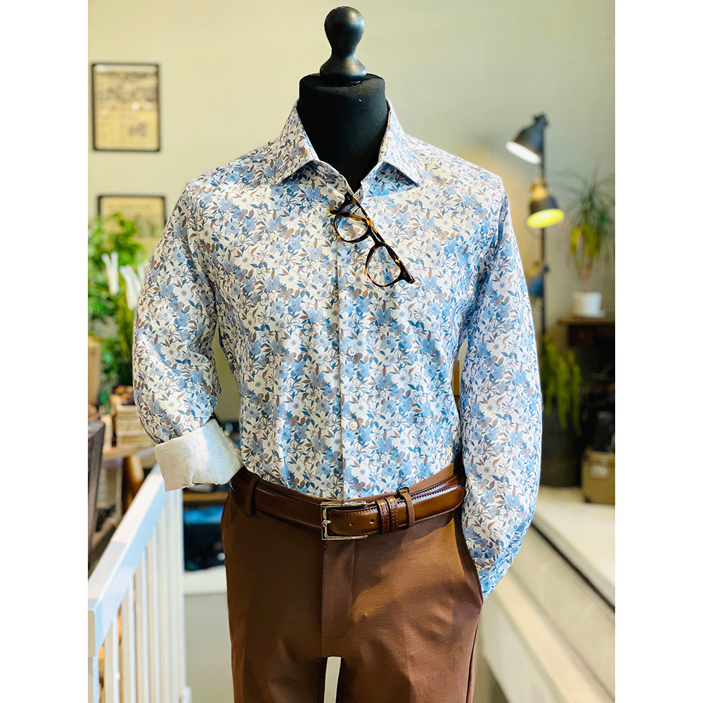 White dress shirt with light blue floral pattern ⎪ Zanobi ⎪ Nobile