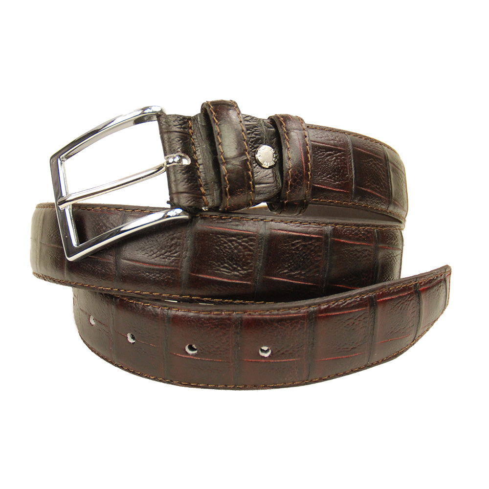 Burgundy patterned leather belt⎪ Nobile