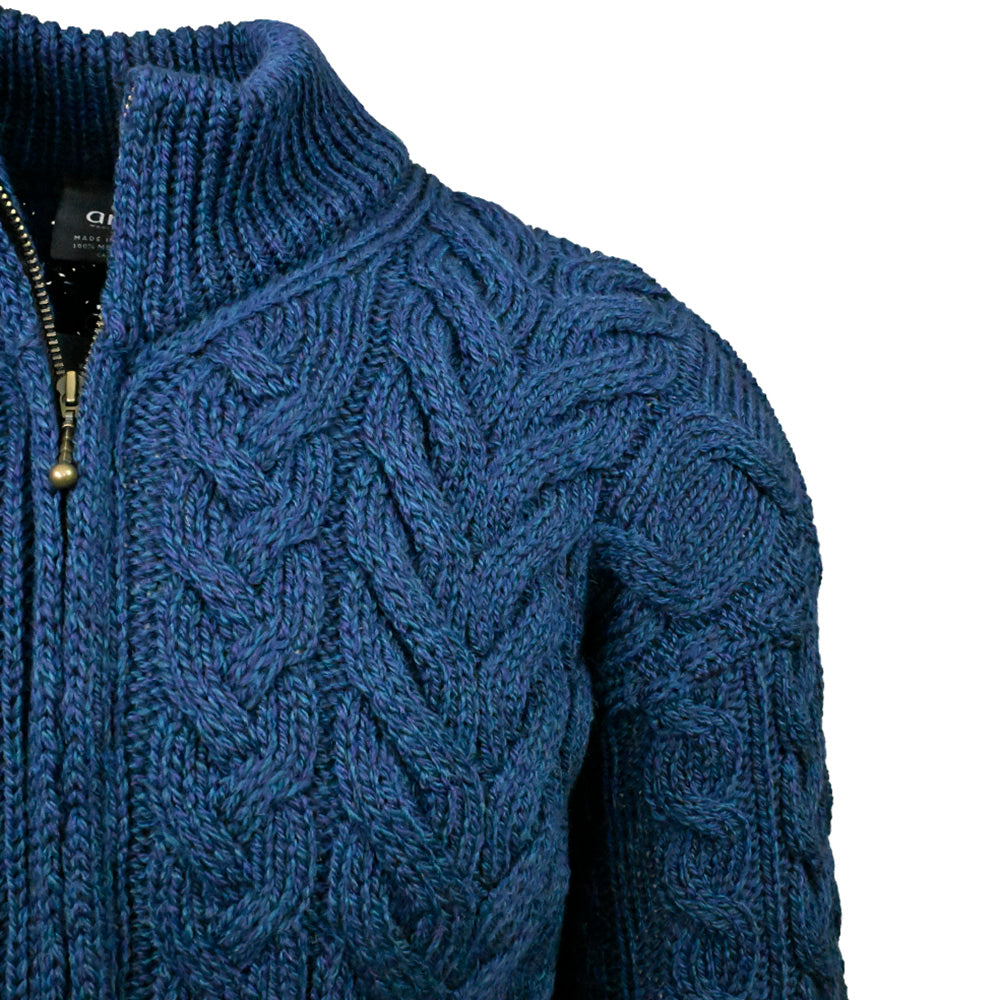 Petroolinsininen merinovilla neuletakki ⎪ Zipper ⎪ Aran Woollen Mills