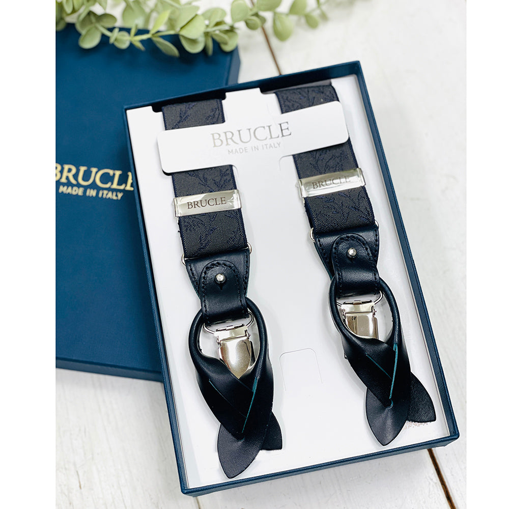 Grey-blue formal patterned suspenders | Brucle