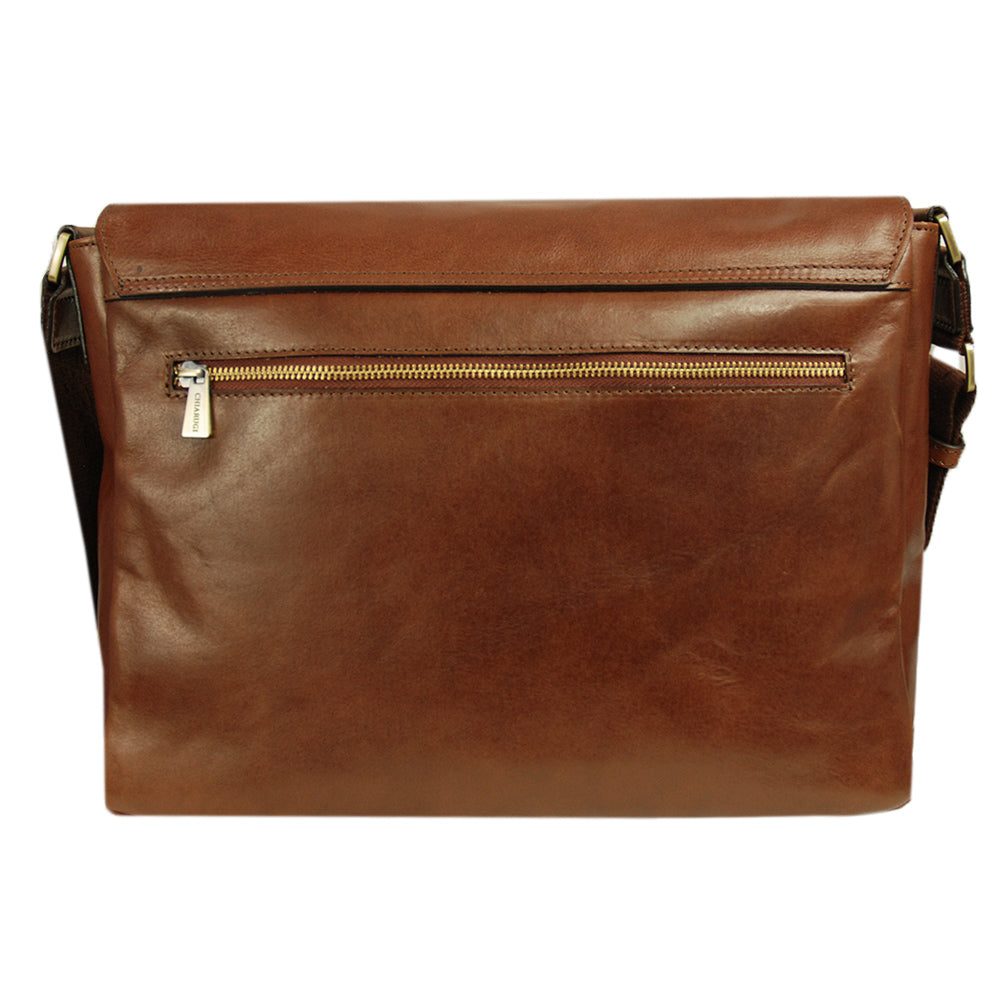 Large brown leather messenger bag 14' ⎪Chiarugi