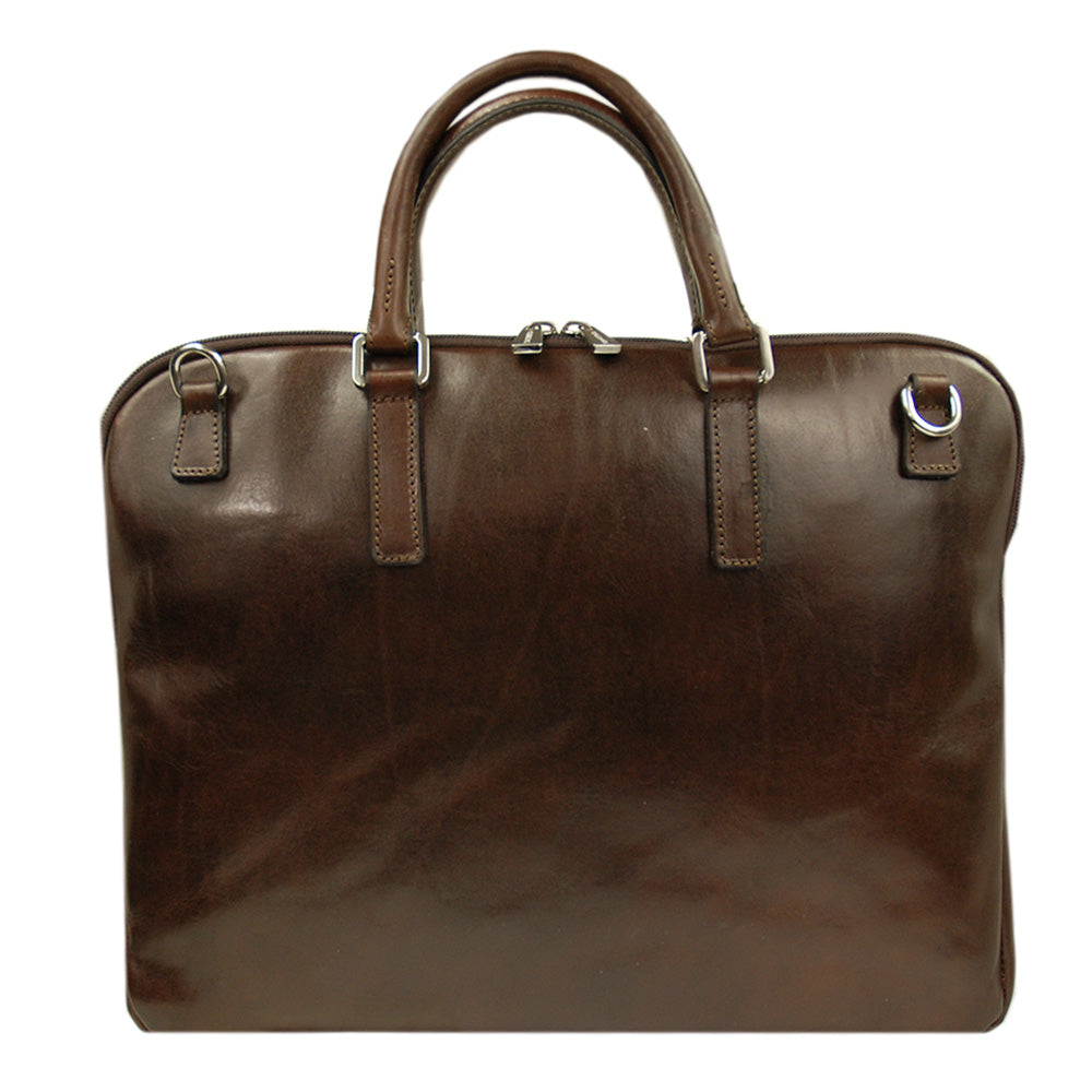 Dark brown leather briefcase 15 Marinio Chiarugi