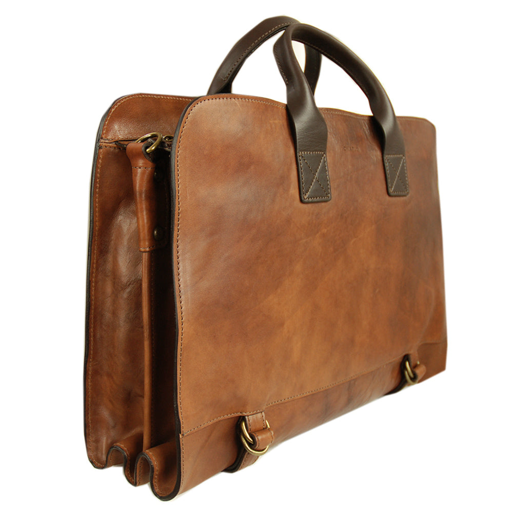 Brown leather briefcase 15 "⎪ Old Tuscany