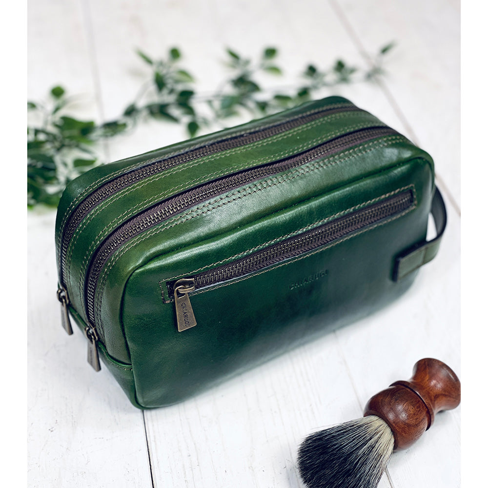 Vihreä nahkainen toilettilaukku ⎪ Old Tuscany ⎪ Chiarugi
