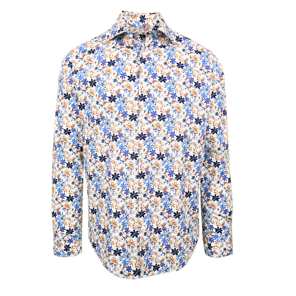 Vit skjorta med blått / orange mönster⎪ Volterra ⎪ Circus Red