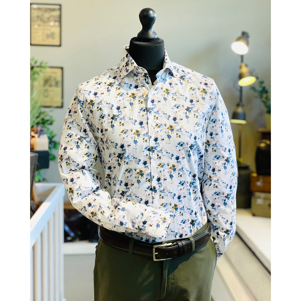 Valkoinen kauluspaita sinisellä / vaaleanpunaisella kuviolla⎪ Volterra  ⎪ Circus Red