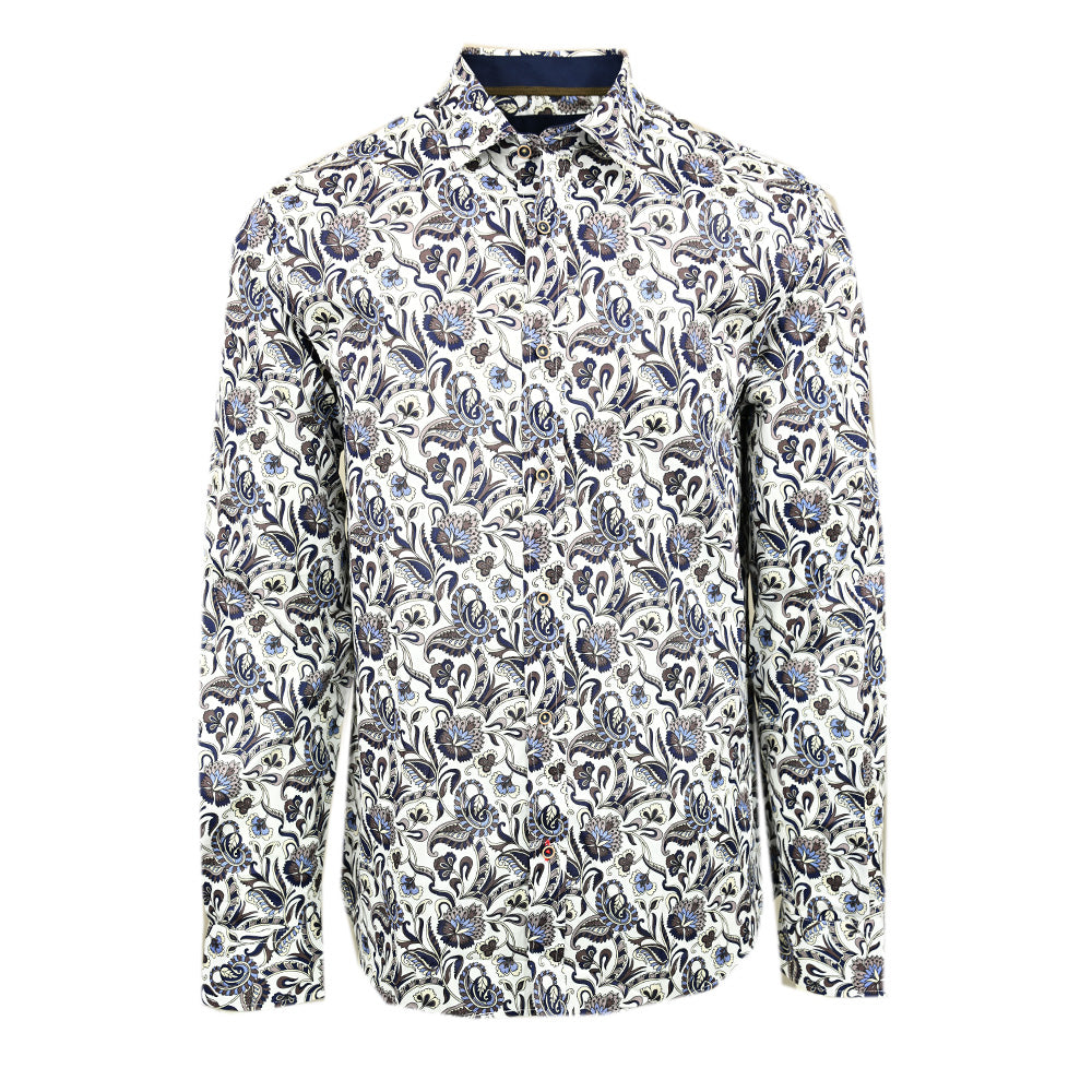 Valkoinen kauluspaita ruskealla / sinisellä kuviolla⎪ Lucera ⎪ Circus Red