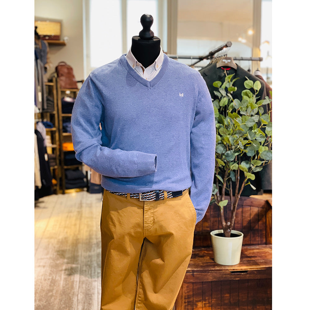 Vaaleansininen v-aukkoinen puuvillaneule ⎪ Alberto ⎪C. Mikelo