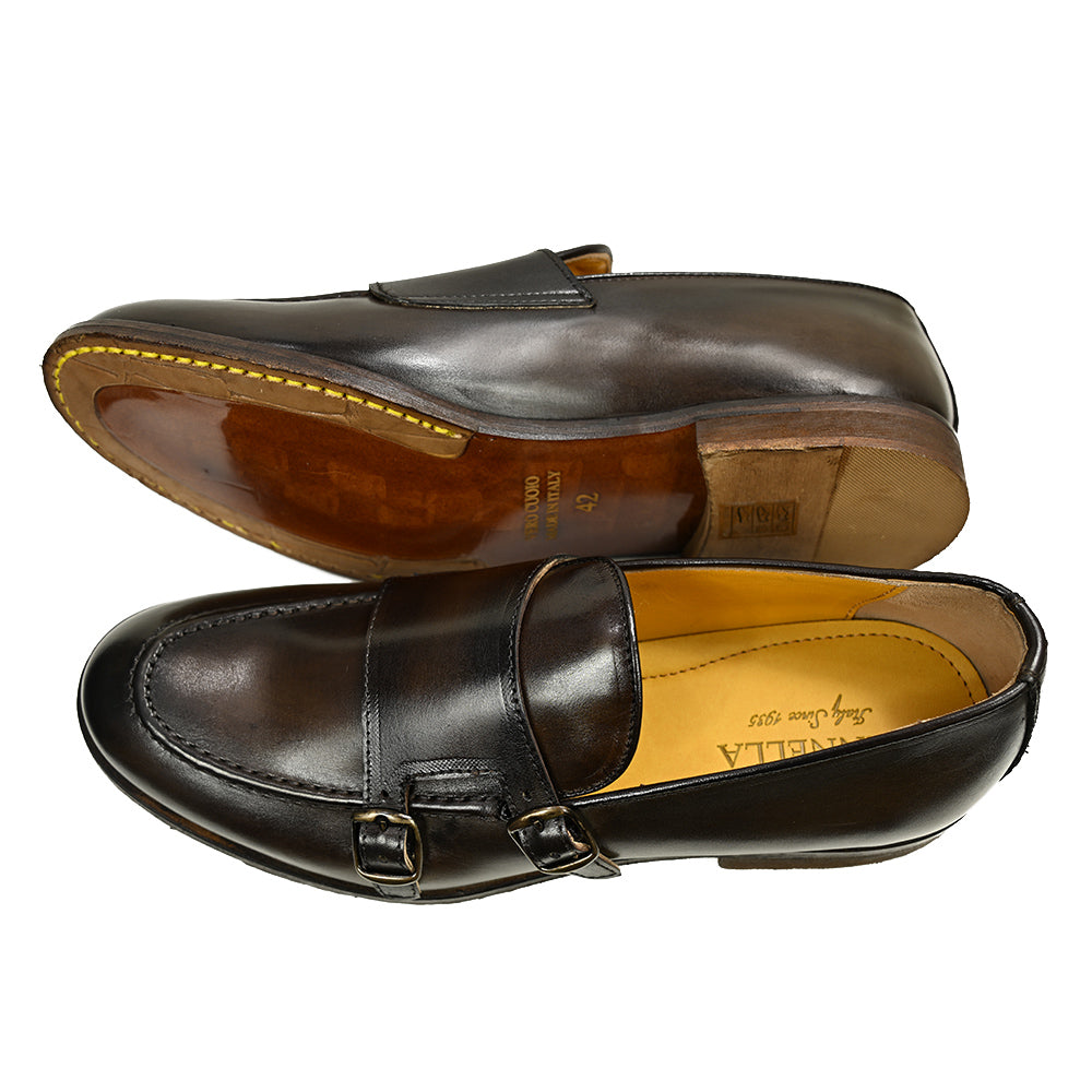 Brown leather loafers with buckles | Double Monk-Strap | Rennella