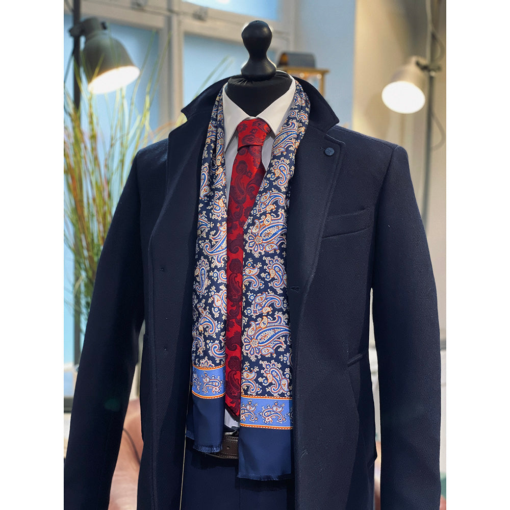 Dunkelblau / Buntes Paisley-Seidenschal mit Wollfutter ⎪ Giorgio Redaelli
