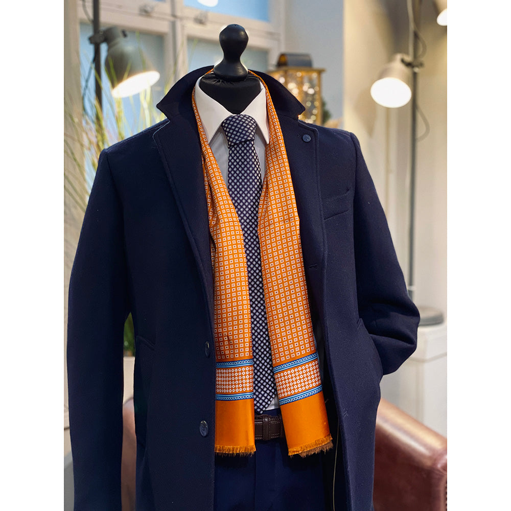 Oranger gemusterter Seidenschal mit Wollfutter ⎪ Giorgio Redaelli