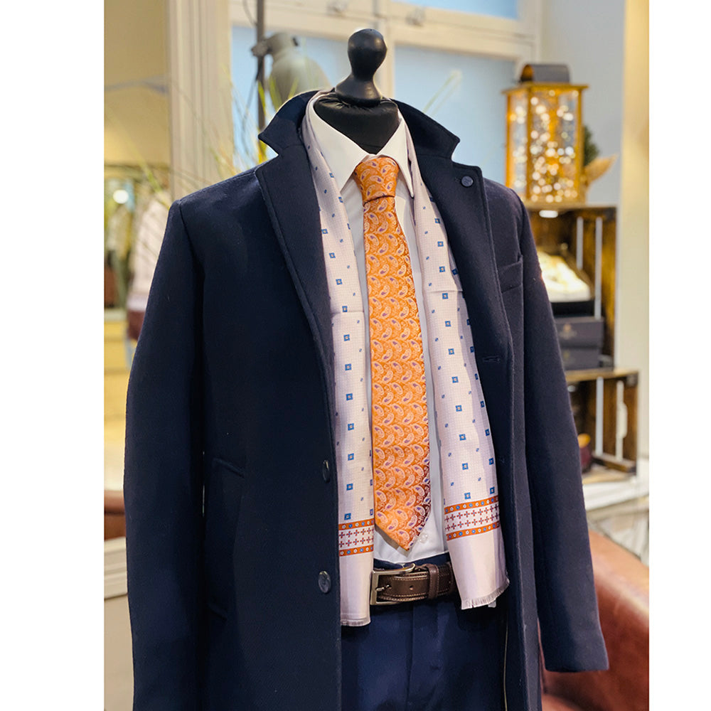 Silbergrauer gemusterter Seidenschal mit Wollfutter ⎪ Giorgio Redaelli