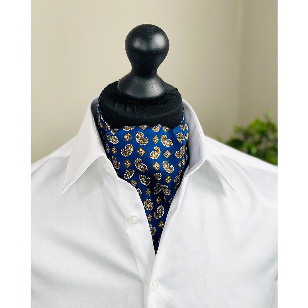 Tummansininen ascot- huivi ruskealla paisley- kuviolla⎪ Giorgio Redaelli