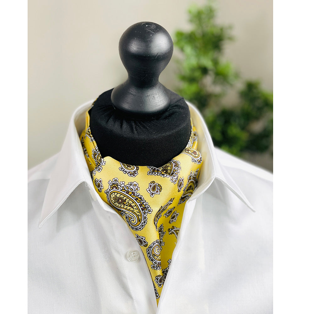 Kullankeltainen paisley kuvio ascot-huivi ⎪ Giorgio Redaelli