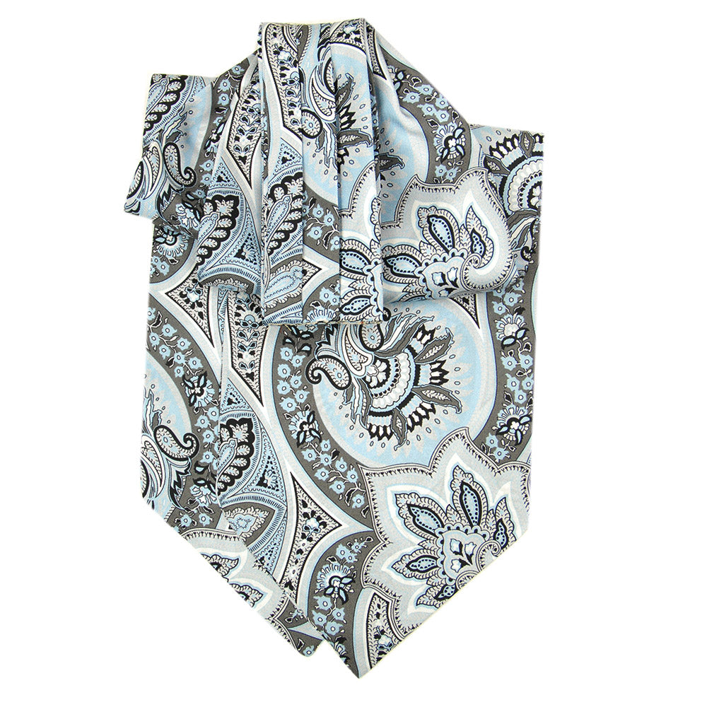 Hopeanharmaa / Vaaleansininen kuviollinen ascot- huivi⎪ Giorgio Redaelli