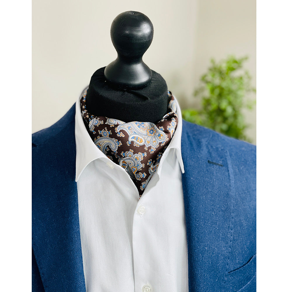 Brown paisley pattern ascot scarf⎪Giorgio Redaelli