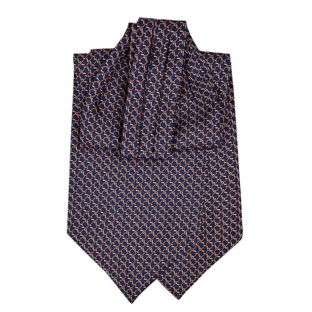 Dark blue ascot scarf with an orange pattern | Giorgio Redaelli