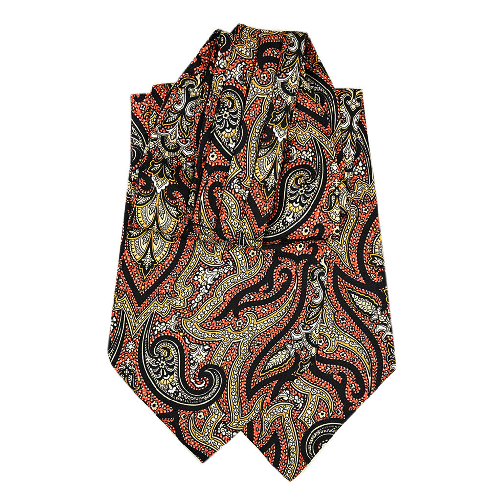 Black / Orange Ascot Scarf with Large Pattern | Giorgio Redaelli