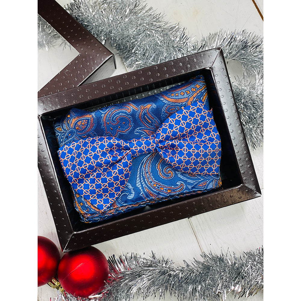 Orange-blue bow tie & pocket square gift set⎪ Giorgio Redaelli