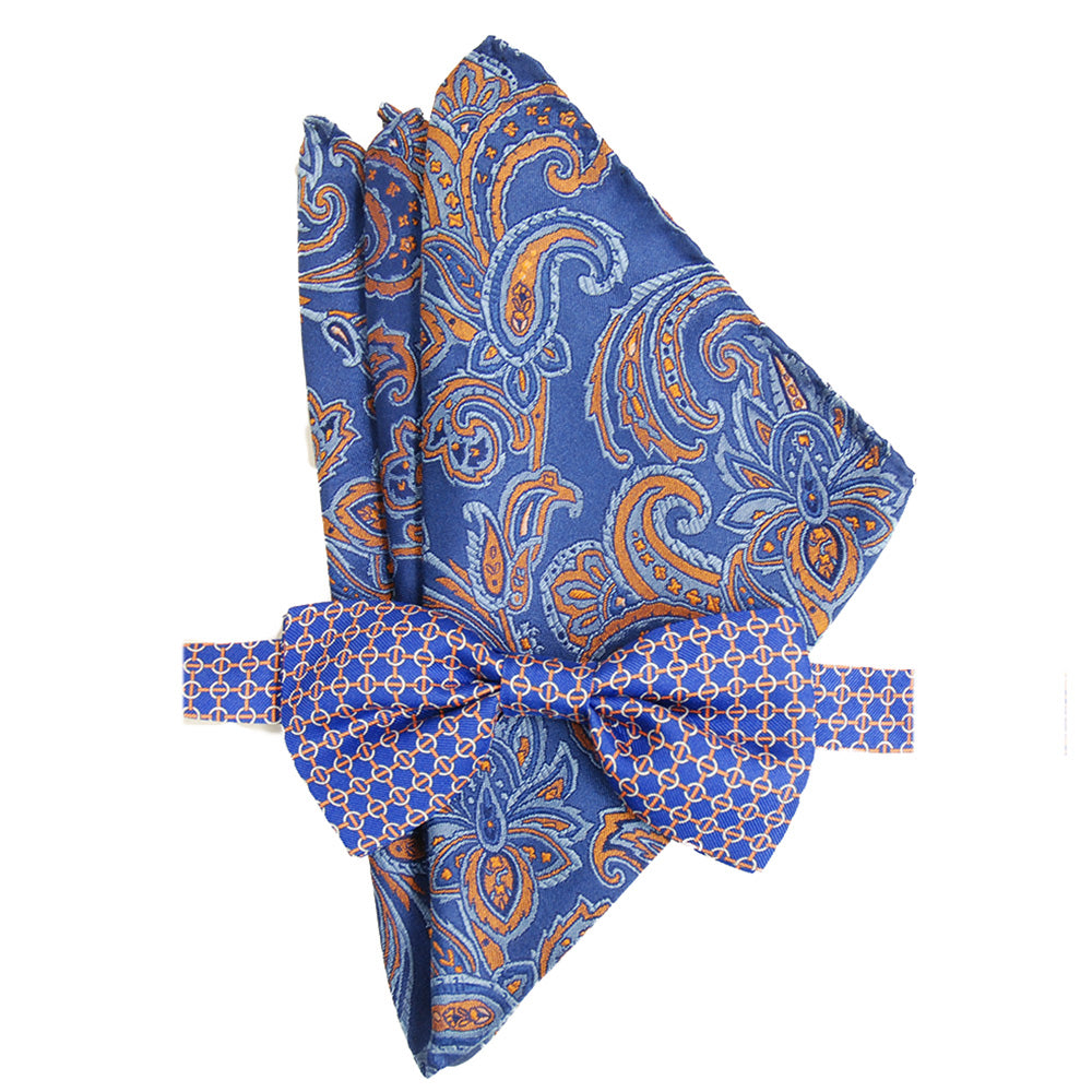 Orange-blue bow tie & pocket square gift set⎪ Giorgio Redaelli