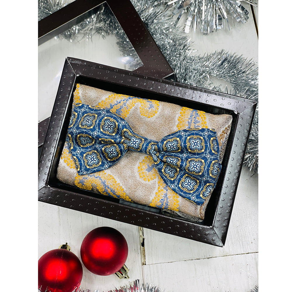 Blue bow tie & golden pocket square gift set⎪ Giorgio Redaelli