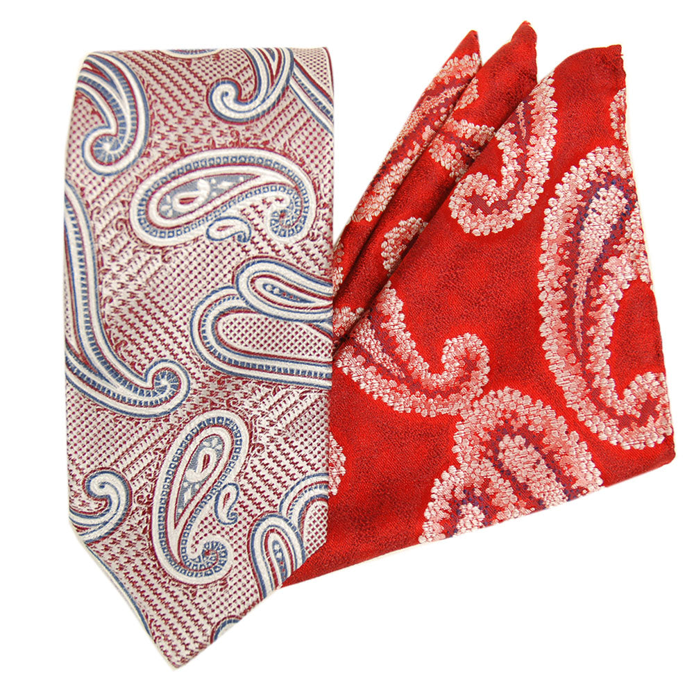 Rotes Paisley-Krawatten- & Einstecktuch-Geschenkset⎪ Giorgio Redaelli