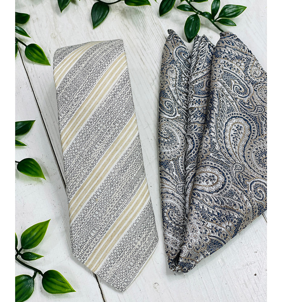 Grå randig slips & ljus näsduk presentset⎪ Giorgio Redaelli