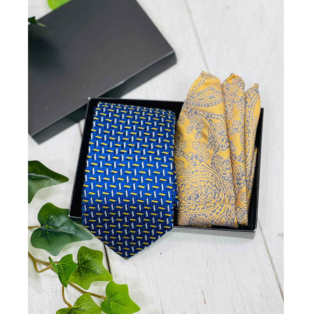 Sininen kuviollinen solmio & taskuliina lahjasetti⎪ Giorgio Redaelli