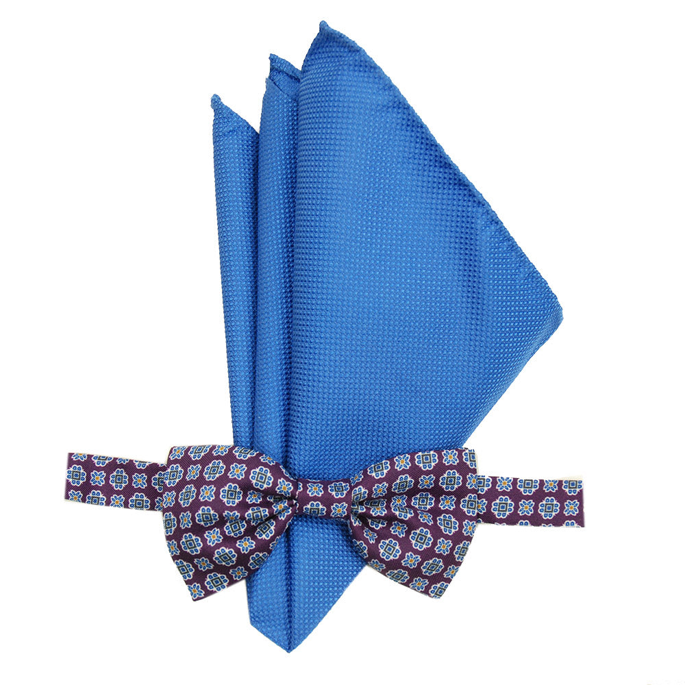 Mörkblå mönstrad fluga och gyllene näsduk - set ⎪ Giorgio Redaelli