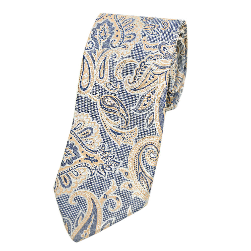 Blue / Beige paisley-patterned silk tie | Giorgio Redaelli