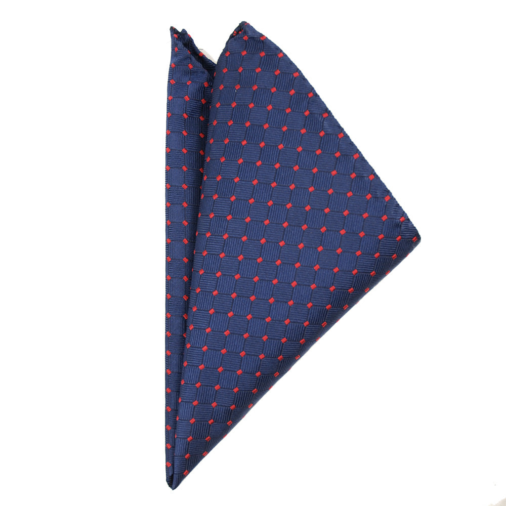 Dark blue pocket square with a red pattern⎪ Giorgio Redaelli