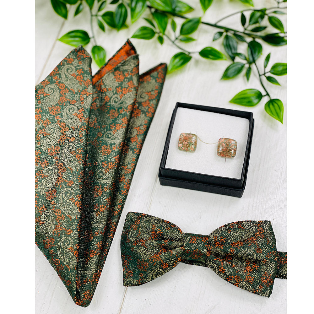 Oliivinvihreä / Oranssi paisley taskuliina ⎪ Giorgio Redaelli