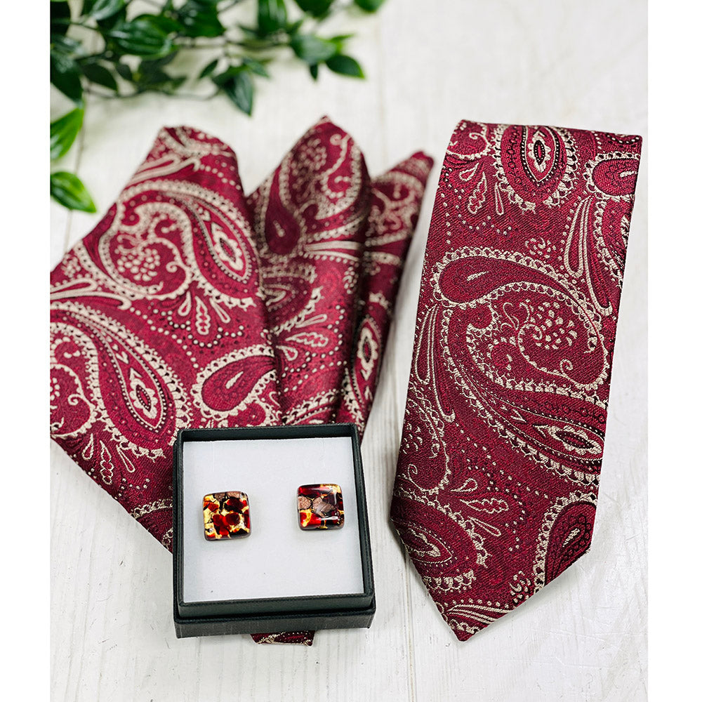 Tummanpunainen paisley- kuvio taskuliina ⎪ Giorgio Redaelli