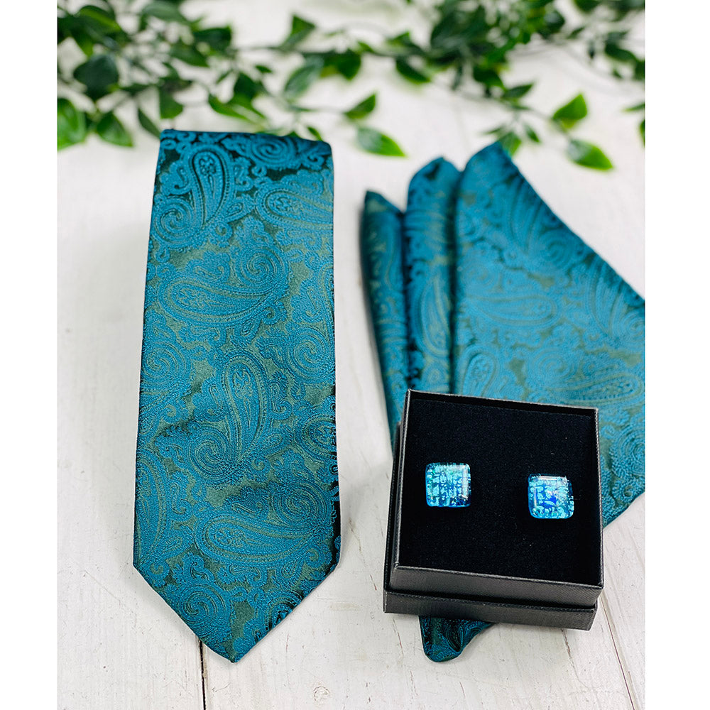 Petrol Blue Patterned Pocket Square | Giorgio Redaelli