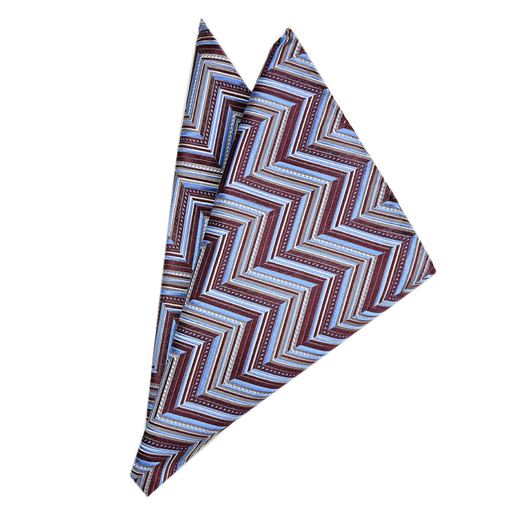 Burgundy / Light Blue Chevron-Pattern Pocket Square | Giorgio Redaelli