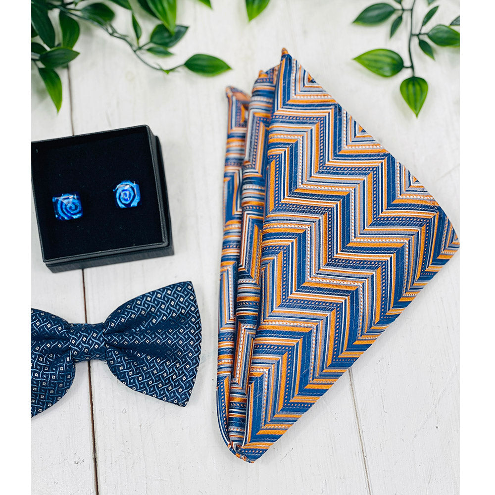 Orange / Dark blue chevron-pattern pocket square | Giorgio Redaelli
