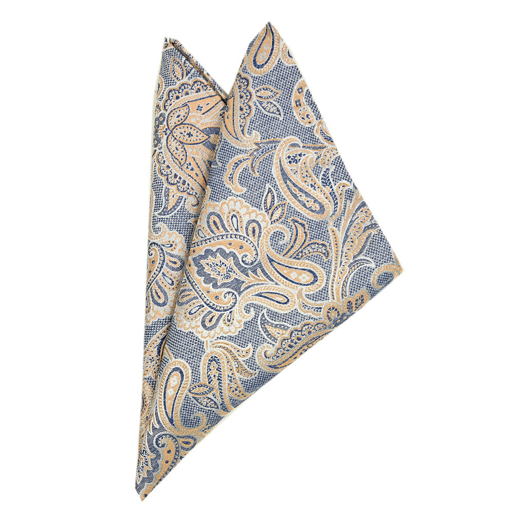 Navy / Beige paisley-pattern pocket square | Giorgio Redaelli