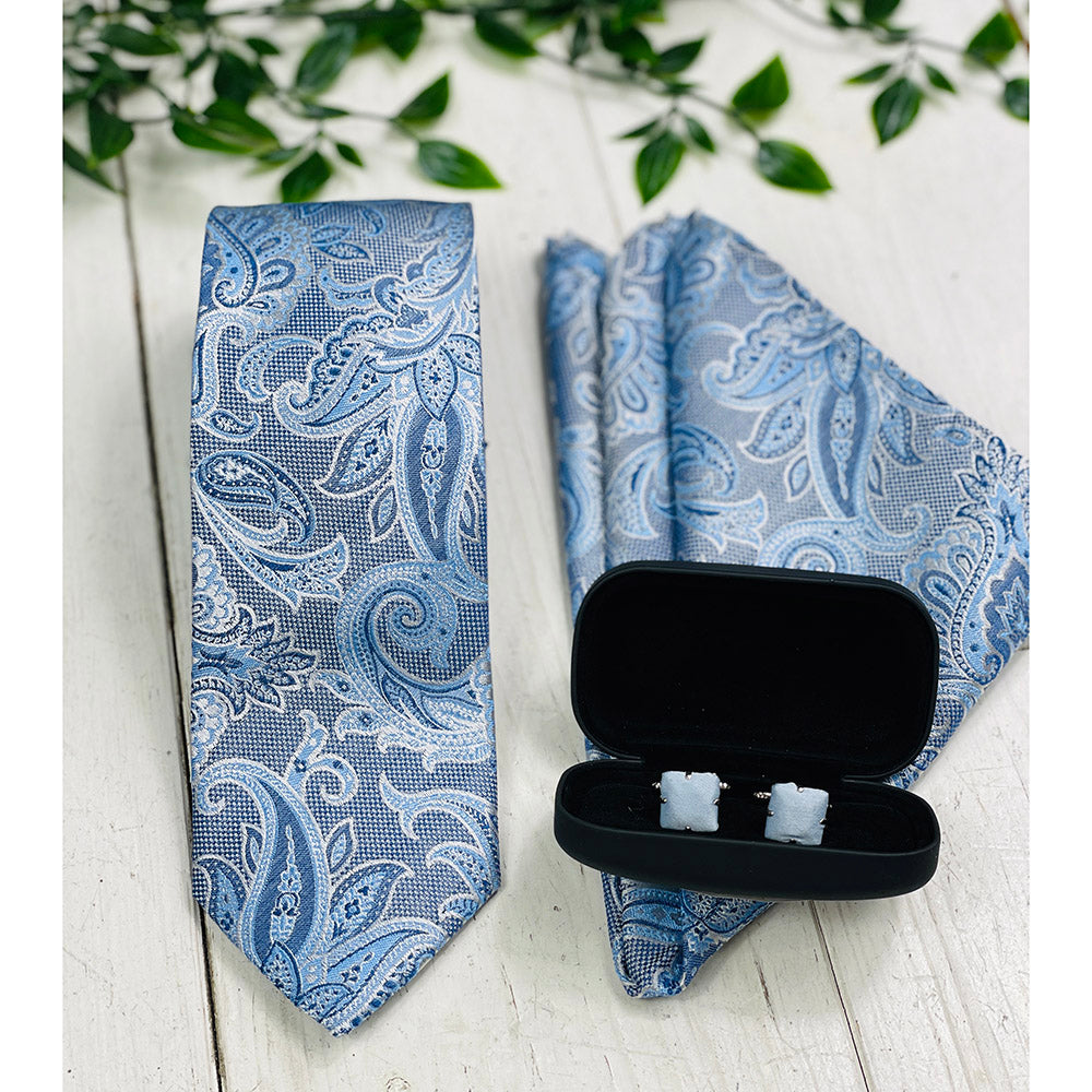 Light blue paisley-pattern pocket square | Giorgio Redaelli
