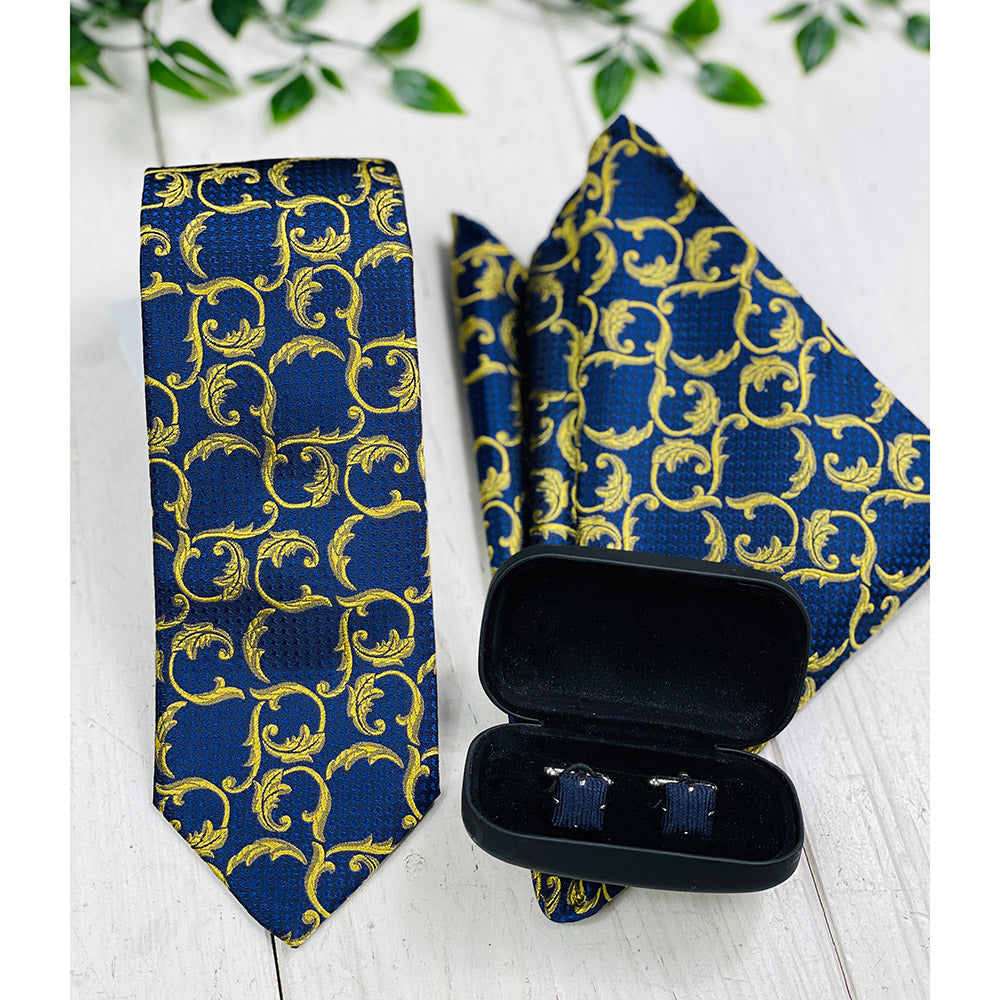 Dark blue pocket square with yellow pattern | Giorgio Redaelli