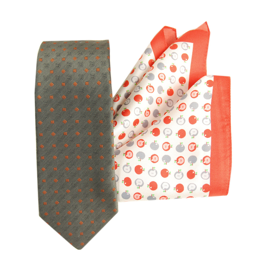 Tie and pocket square set ⎪ Grey & red ⎪ Bojua