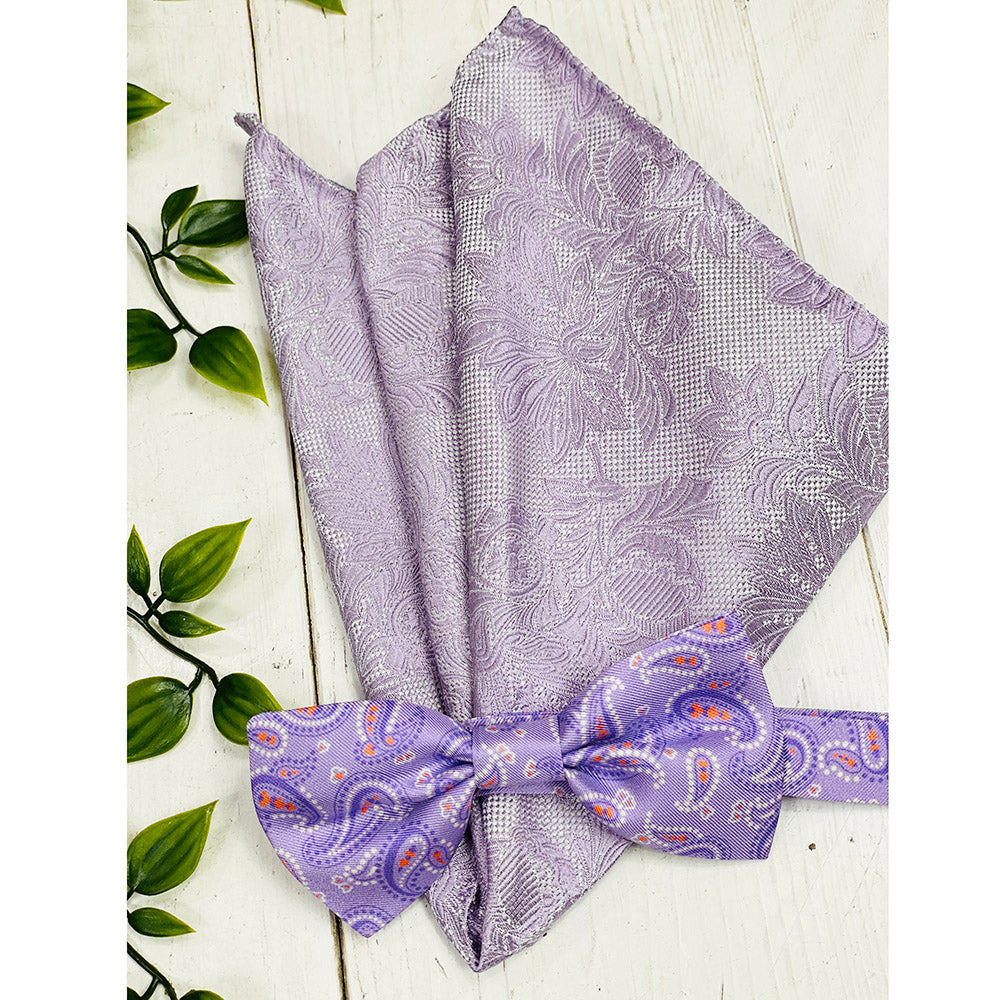 Ljuslila mönstrad fluga och näsduk -set ⎪ Bojua