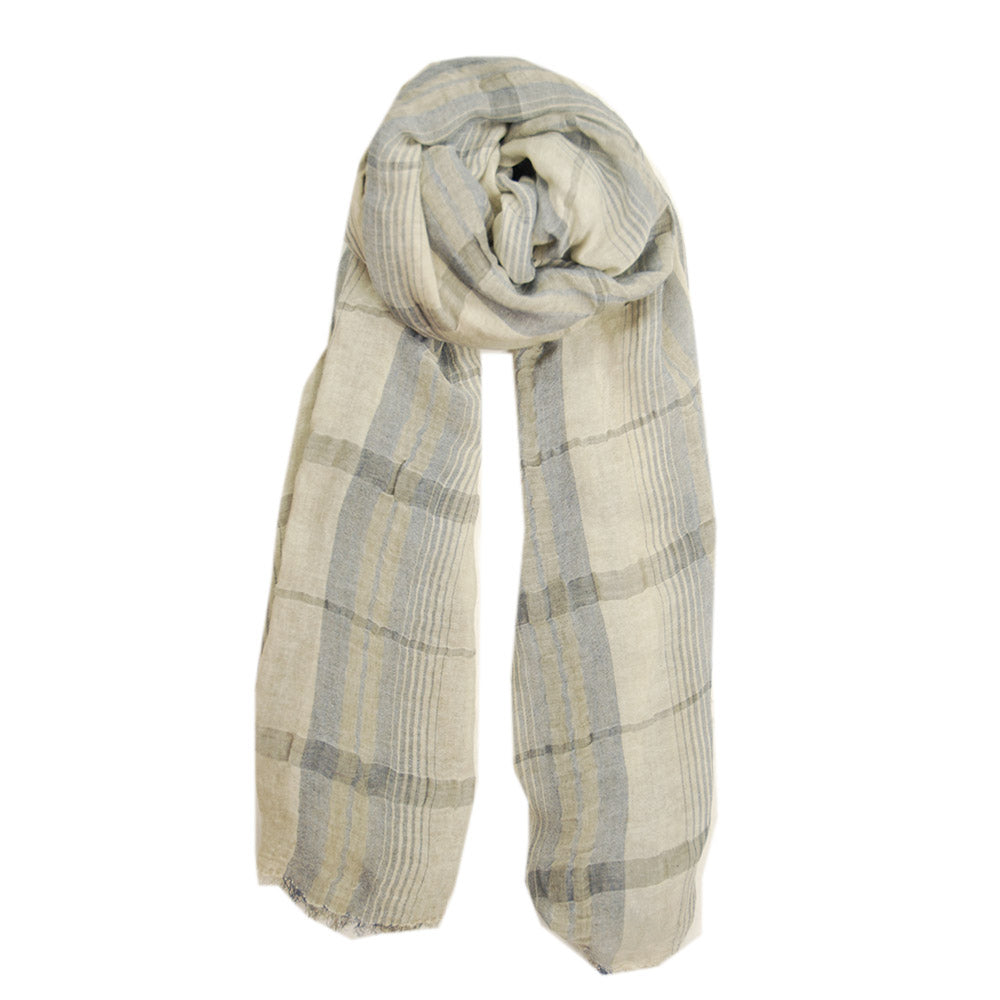 Indico Fashion. Scarf. Beige, checkered. Made in Italy.