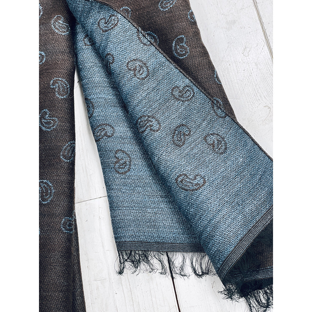 Dark brown / Light blue paisley pattern scarf⎪ Bojua