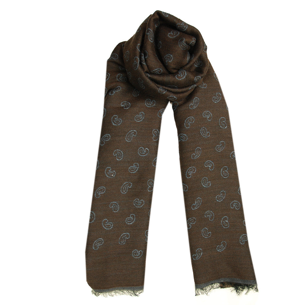 Dark brown / Light blue paisley pattern scarf⎪ Bojua
