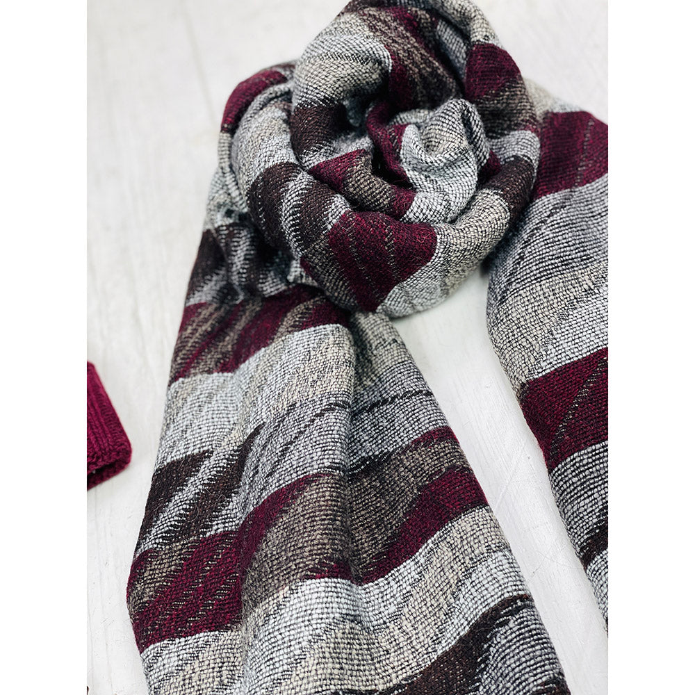 Burgundy / Harmaa kuviollinen kaulahuivi⎪ Bojua