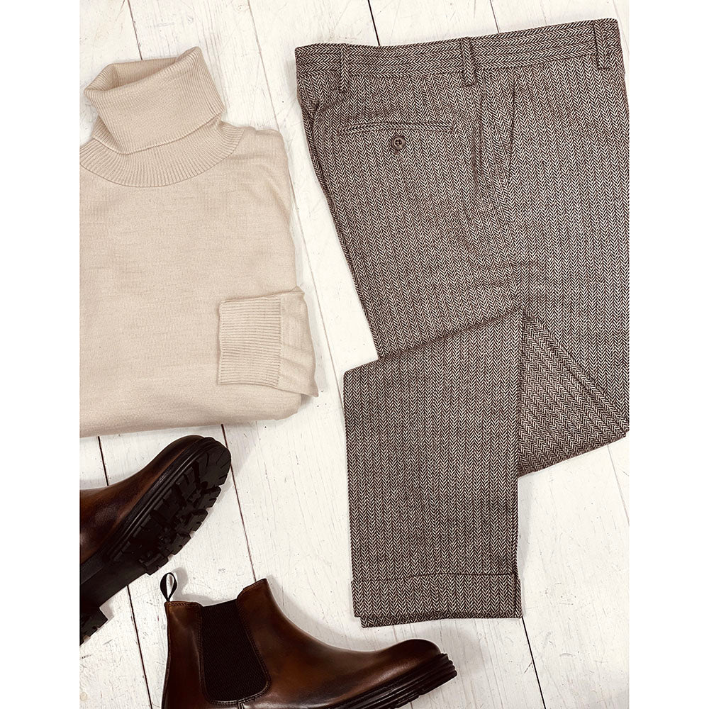 Brown herringbone pattern pants⎪Ravenna ⎪ Marselo