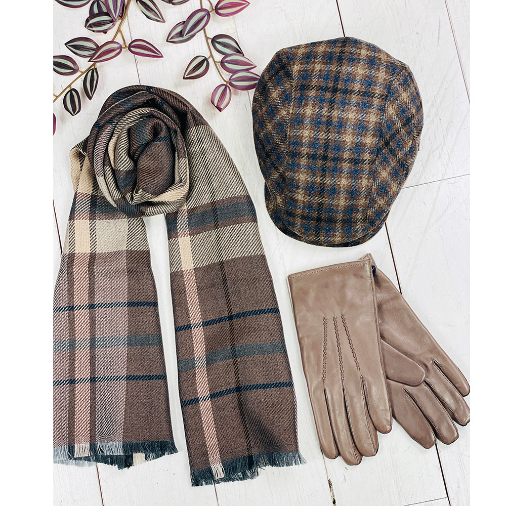 Ruskea / Sininen ruudullinen flat cap ⎪ Kerry 341 ⎪ Mucros Weavers