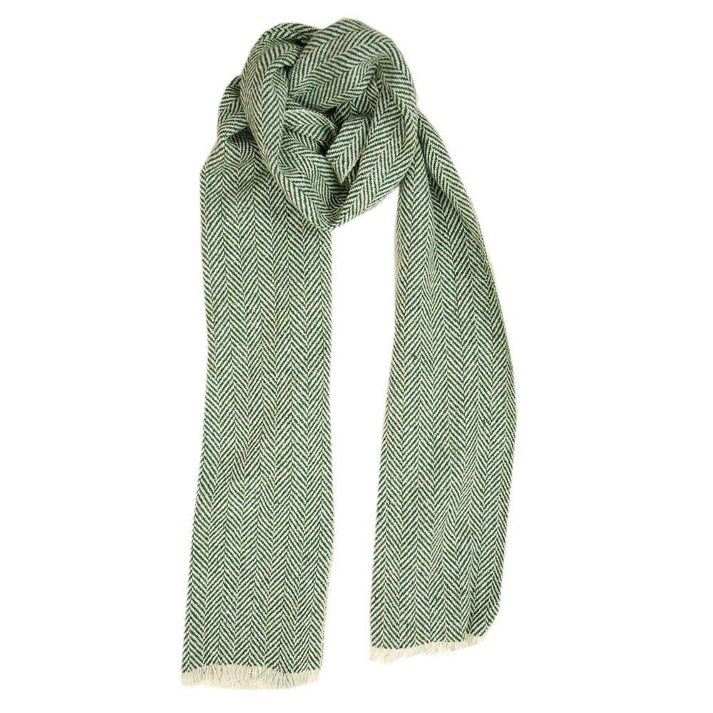 Green herringbone pattern scarf⎪ Mucros Weavers