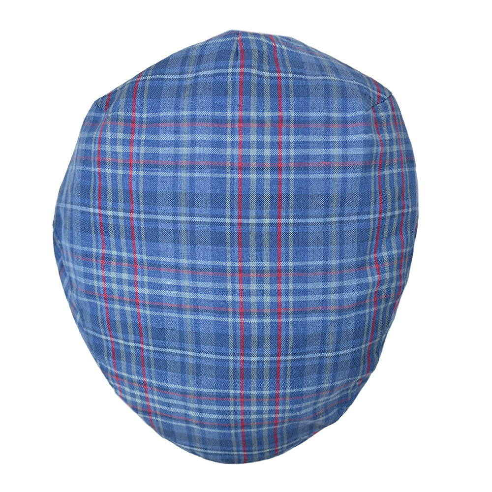 Checked blue linen flat cap ⎪ Trinity 7 ⎪ Mucros Weavers