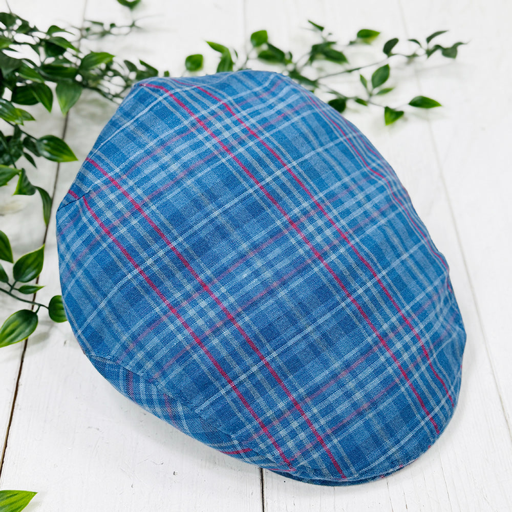 Checked blue linen flat cap ⎪ Trinity 7 ⎪ Mucros Weavers